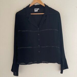 JOHNNY WAS Black Semi Sheer Blouse with Ribbon Accents is New w/o Tags: Small
